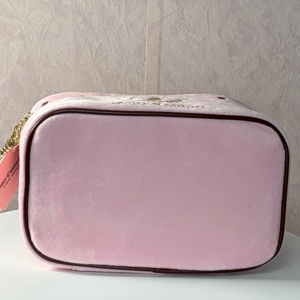 Juicy Couture Pink Cosmetic Case with Gold Accents Travel Case Train Case Makeup